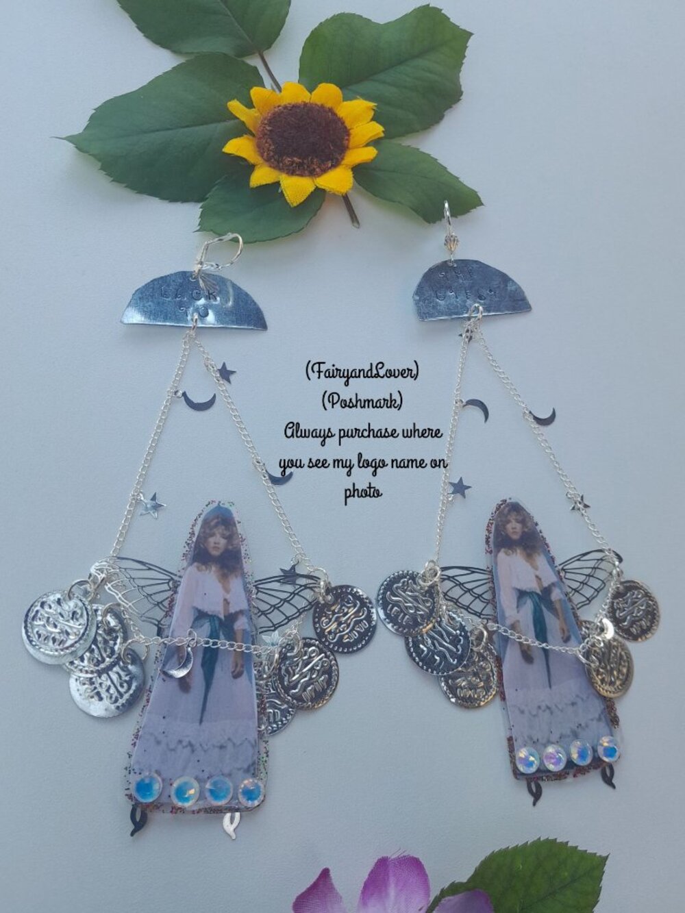 Stevie Nicks "You see your Gypsy" inspire quote moon fairy chandelier earrings